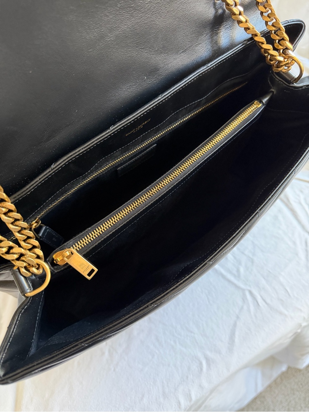 Saint Laurent Calfskin Y Quilted Monogram Large Loulou Chain Satchel Black - Picture 8 of 10